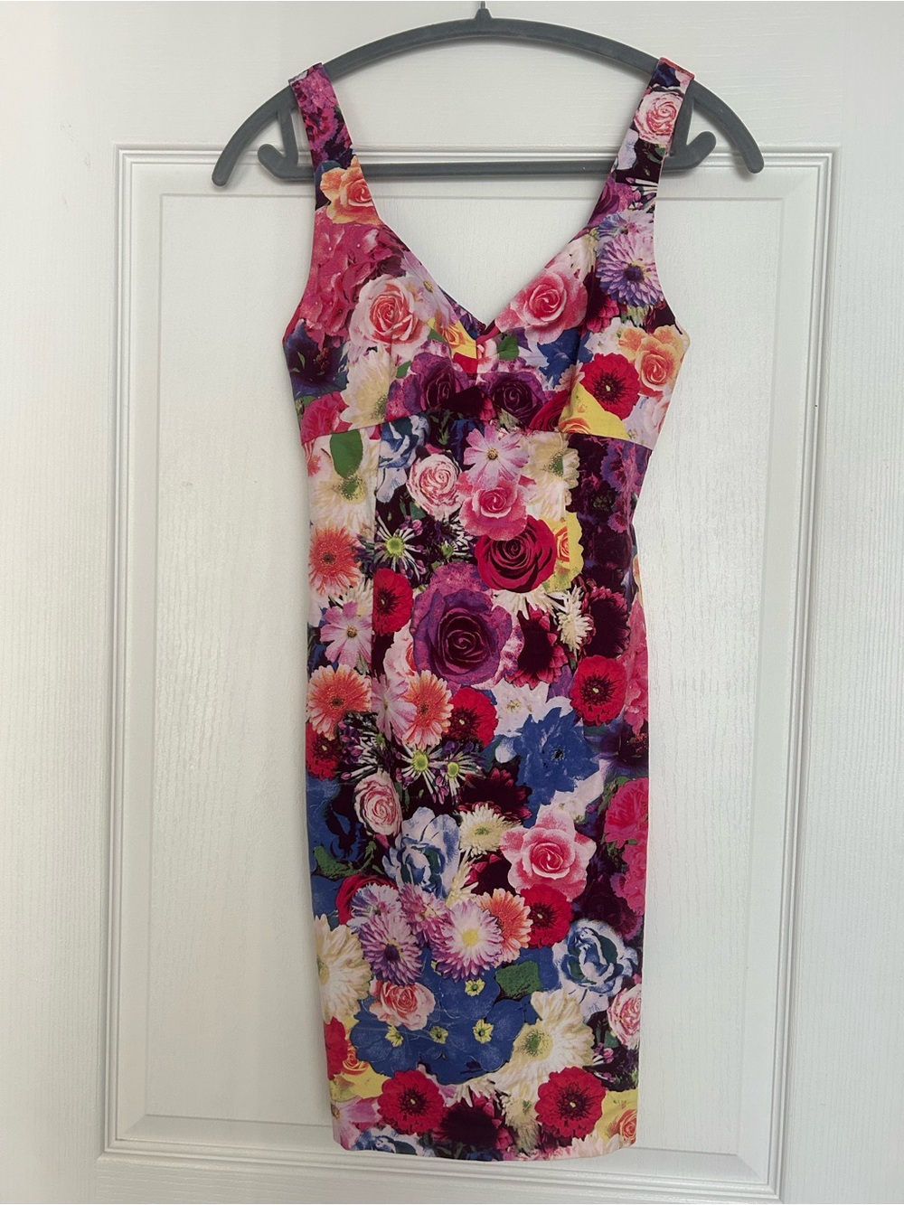 Guess Floral V-Neck Mini Dress in Pink, Purple, Blue